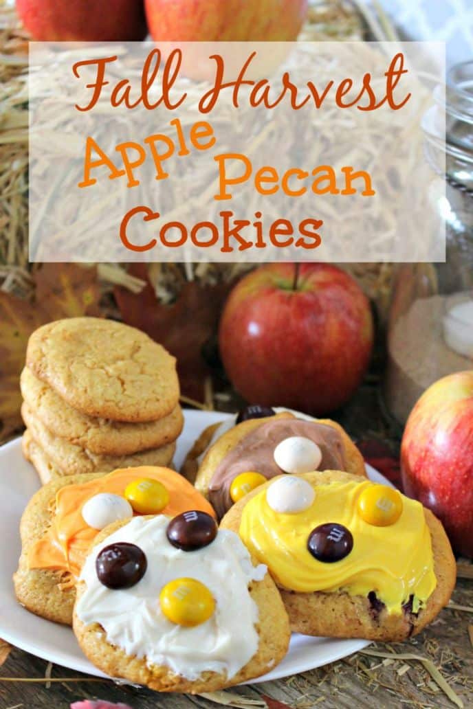 Delicious and EASY Fall Harvest Apple Pecan Cookies Recipe! Click to find out how easy these cookies are to make!
