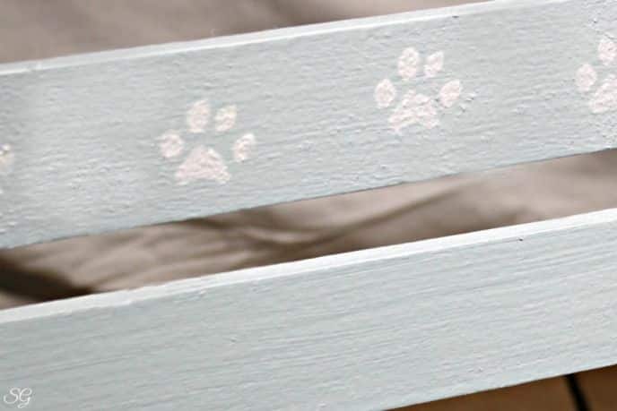Stenciling Cat Paws onto the DIY Crate Cat Bed
