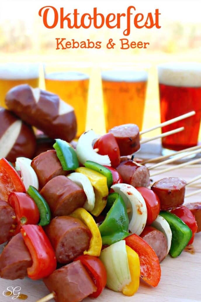 Learn how easy it is to make Oktoberfest kebabs on the grill! This easy recipe is filled with delicious meat and veggies, get the recipe when you click!