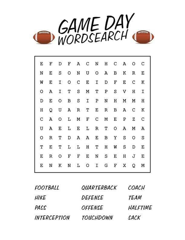 Best Game Day Kickoff Party Starters Football Game Day Word Search