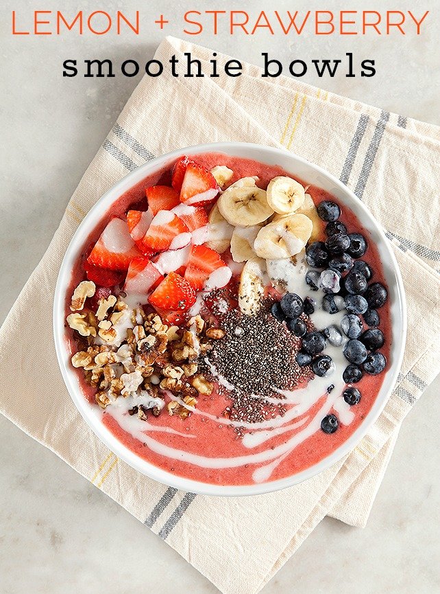 Easy Strawberry Lemon Breakfast Smoothie Recipe. Get this EASY breakfast bowl recipe on the blog today! We love it, you'll love it!