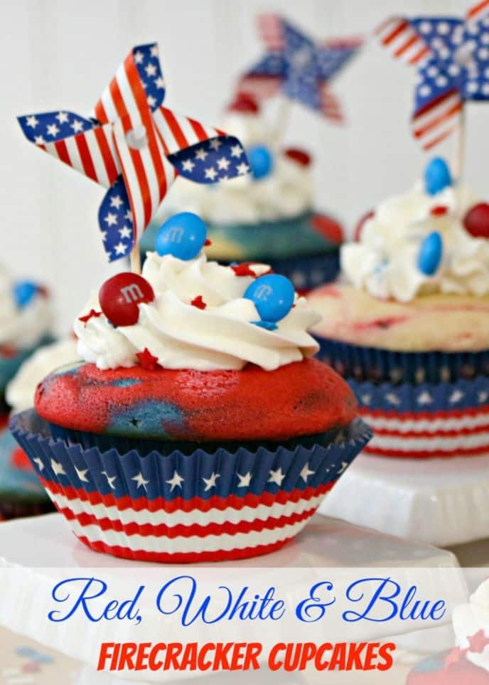 Red, White and Blue Firecracker Patriotic Cupcakes