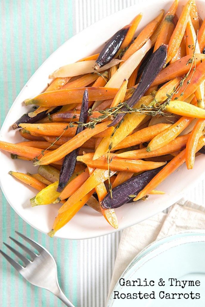 Discover this easy carrot side dish roasted with garlic and thyme. This easy recipe is great for family or holiday dinners. Click to get the simple recipe!