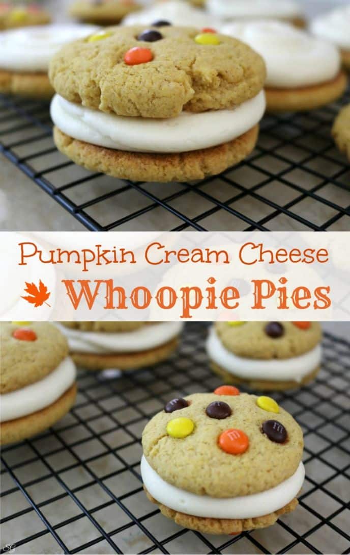 Pumpkin whoopie pies with cream cheese filling. Learn how to make these amazingly easy and delicious pumpkin whoopie pies with just a few ingredients. #SweetSquad
