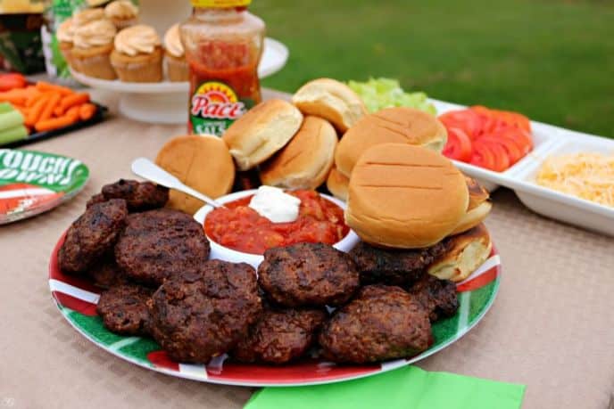 Football Party Food! Taco burger sliders with all the fixings!
