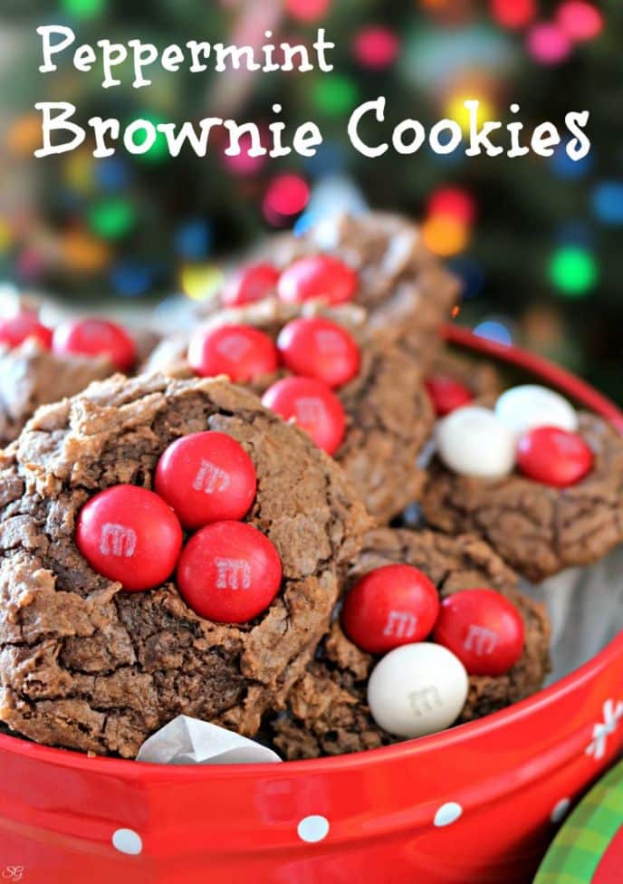 Peppermint brownie cookies recipe! This EASY recipe uses box brownie mix to make delicious peppermint brownie cookies with M&M'sÂ® White Peppermint candies! #SweetSquad