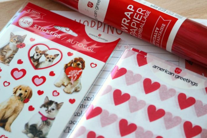 American Greetings Valentine's Day Stickers, Tissue Paper and Wrapping Paper.