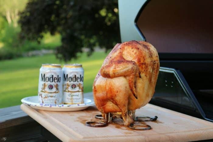 Beer Can Chicken On The Grill, Finished beer can chicken, golden brown