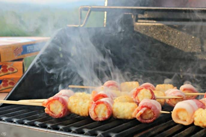 Grilling Bacon Wrapped Tater Tots Kabobs