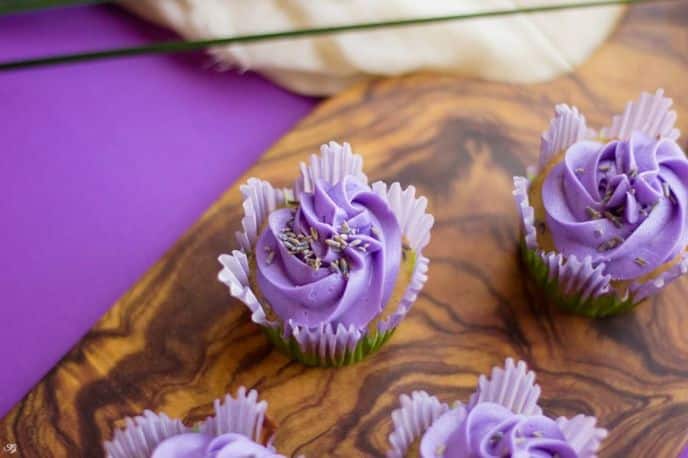 Purple Buttercream Frosting Recipe with Vanilla Cupcakes for Mother's Day