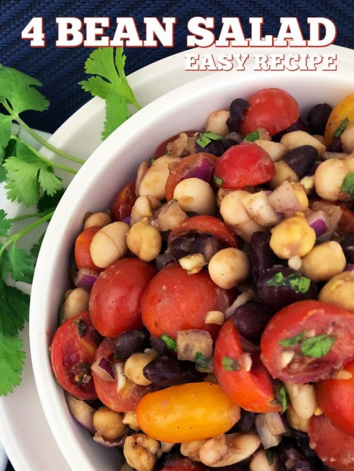 Easy 4 bean salad recipe! Make this four bean salad for summer barbecues or even holiday parties!