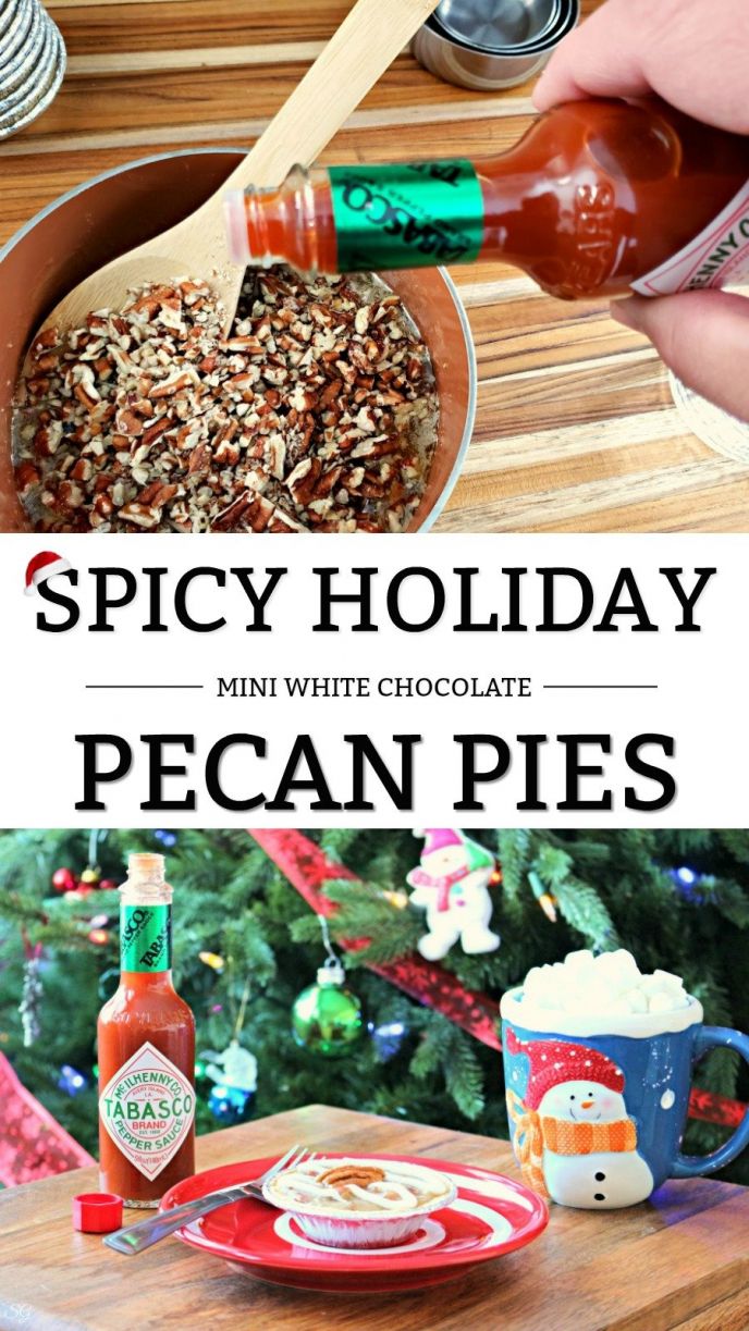 Spicy White Chocolate Mini Pecan Fudge Pies, Holiday Pecan Pie Recipe! Easy holiday spicy mini white chocolate pecan fudge pies! Check out this EASY no-bake dessert for the #holidays made with TABASCO® Sauce, right on the stove top! #FlavorYourWorld #recipe #dessert #food #yum #delish #pie #pecan #pecanpie #chocolate #whitechocolate