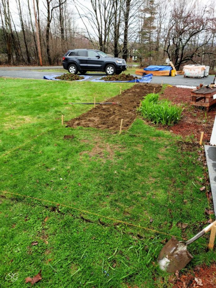 How To Install A DIY Paver Walkway, Digging out the grass walkway.
