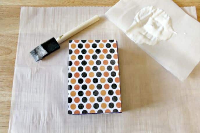 Halloween DIY Decoration - BOO Boxes, Gluing on paper to make Halloween decor boxes
