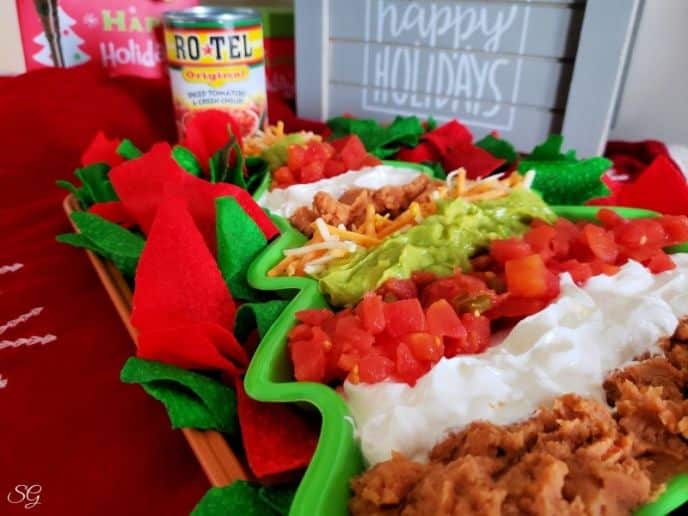 5 Layer Bean Dip, Easy Christmas Holiday Party 5 Layer Bean Dip Recipe #gatherwithRotel