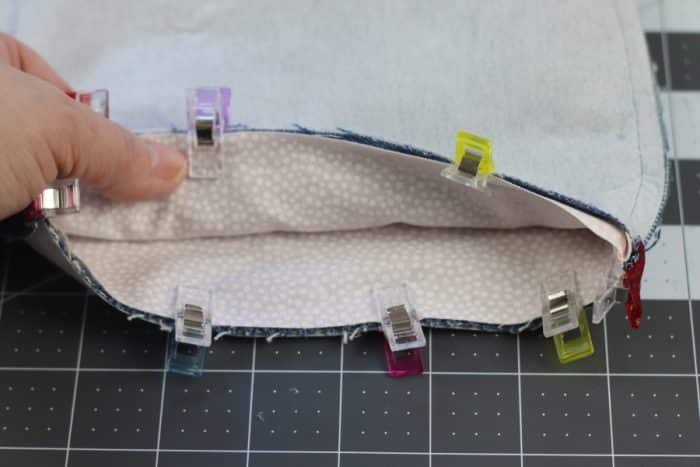 Small Storage Bins, Pin denim fabric to the lining