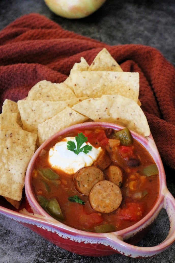 Chicken Taco Soup, taco night recipe plated chicken taco soup