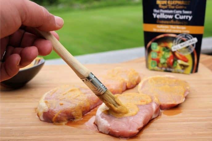 Grilled Curry Pork Chops, Curry sauce on pork