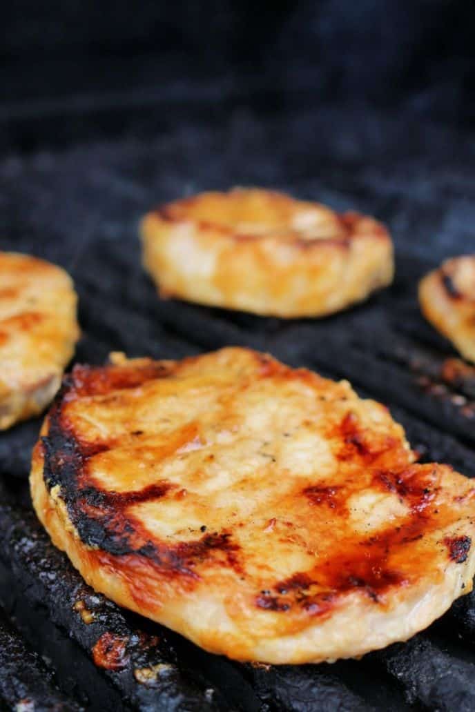 Grilled Curry Pork Chops, Grilling boneless pork chops with curry marinade.
