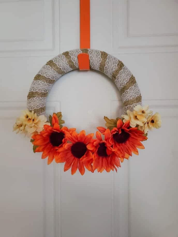 Thanksgiving wreath hanging on a door