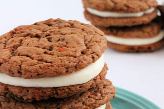 99 Thanksgiving Cookie Recipes, Cream cheese filling in carrot cake cookies to make carrot cake cookie sandwiches