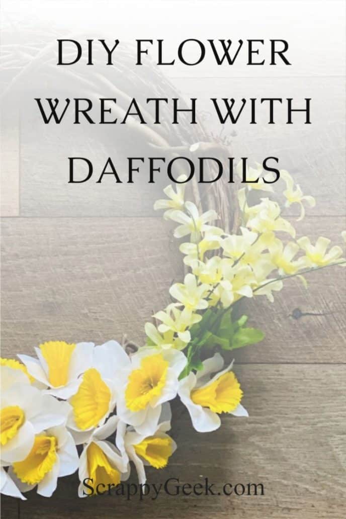 How to make a summer wreath for the front door with grapevine, daffodils, and dripping blossoms.