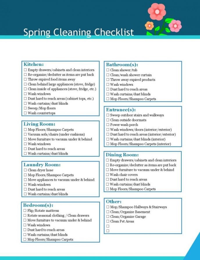 Spring cleaning checklist for the home, includes room by room cleaning instructions for spring cleaning