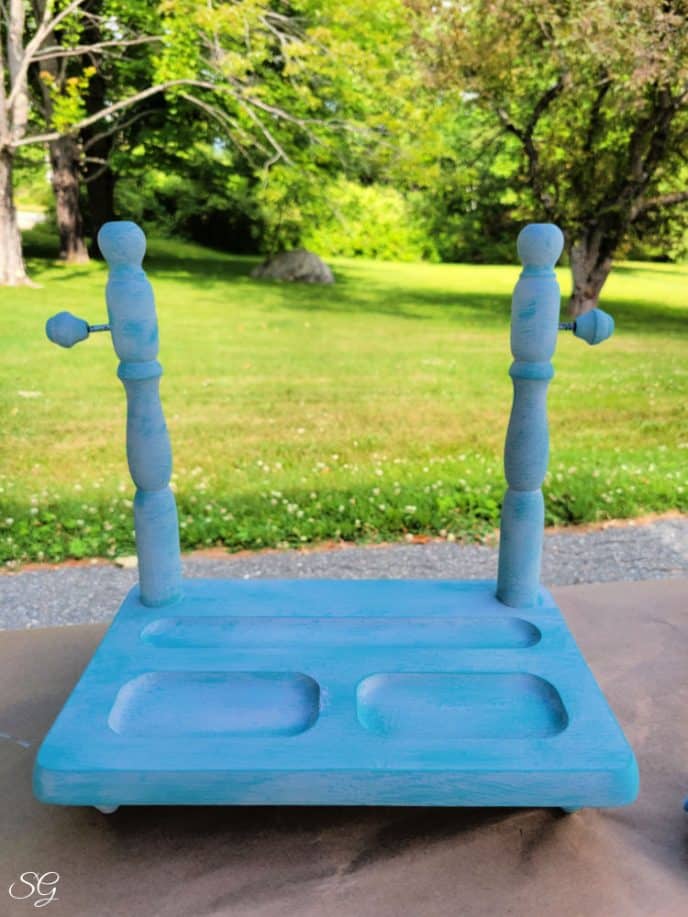 Painting A Mirror Frame Dry brushed turquoise over gray for vanity mirror base