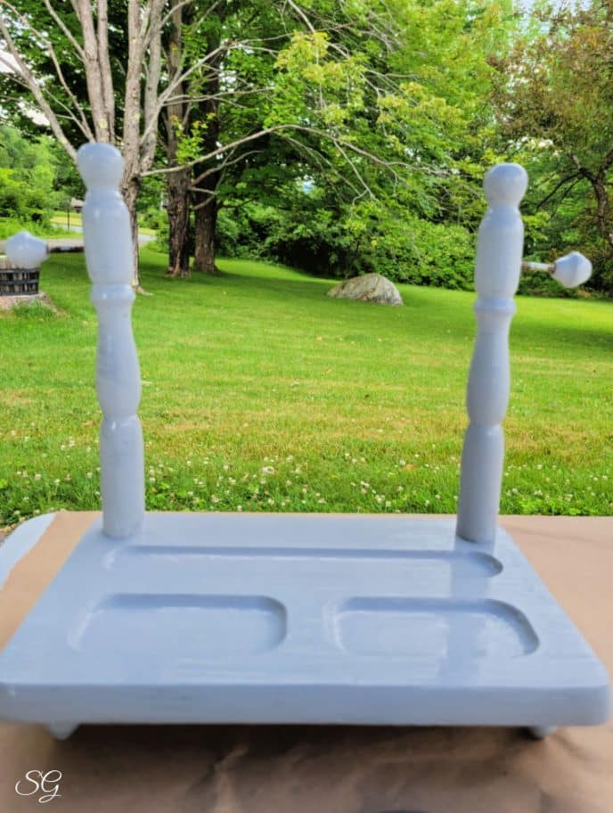 Painting A Mirror Frame Painting the base of the vanity mirror in antique grey.