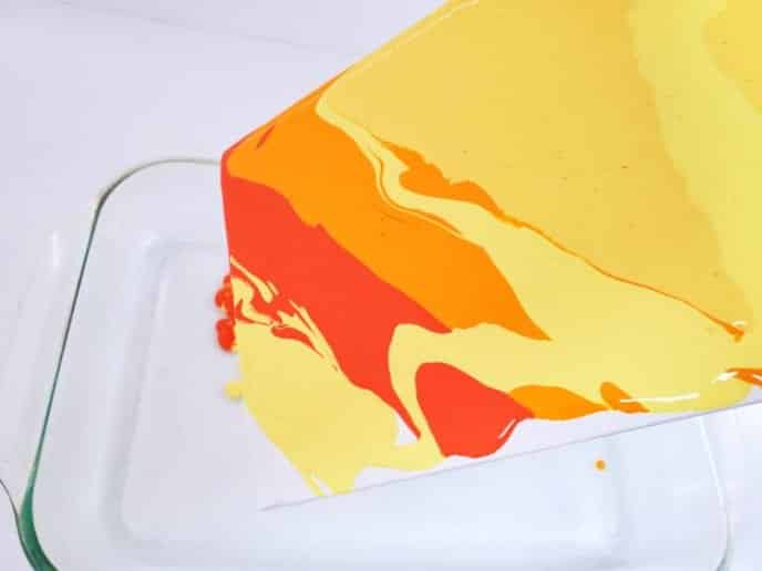 Acrylic Paint Pour Tilting the canvas to flow the paint over the entire surface and edges