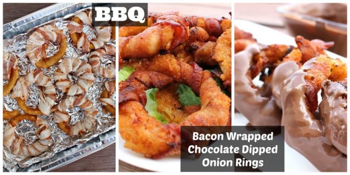Bacon Wrapped Chocolate Dipped Onion Rings