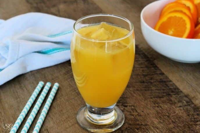 Ginger Punch Recipe with Orange Juice and Pineapple Juice in a Glass with Ice